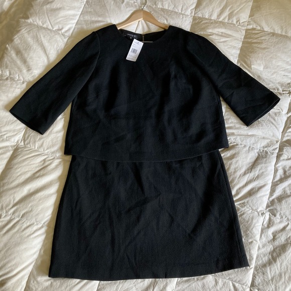 NWT Lafayette 148 NY 14W 100% Wool A-Line Sheath Midi 3/4 Sleeve Dress Black - Picture 2 of 16